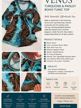 Venus Girls' Turquoise Paisley Boho Tunic Dress
